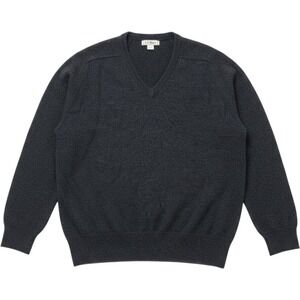 LL Bean Mens V-Neck Lambswool Sweater Charcoal Gray Made in Scotland J656 Large
